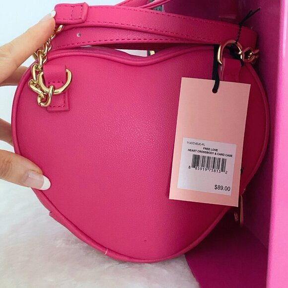 Juicy Couture Faux Fur Pink Heart Crossbody Bag & Black Card Case Wallet Set New - Picture 4 of 8
